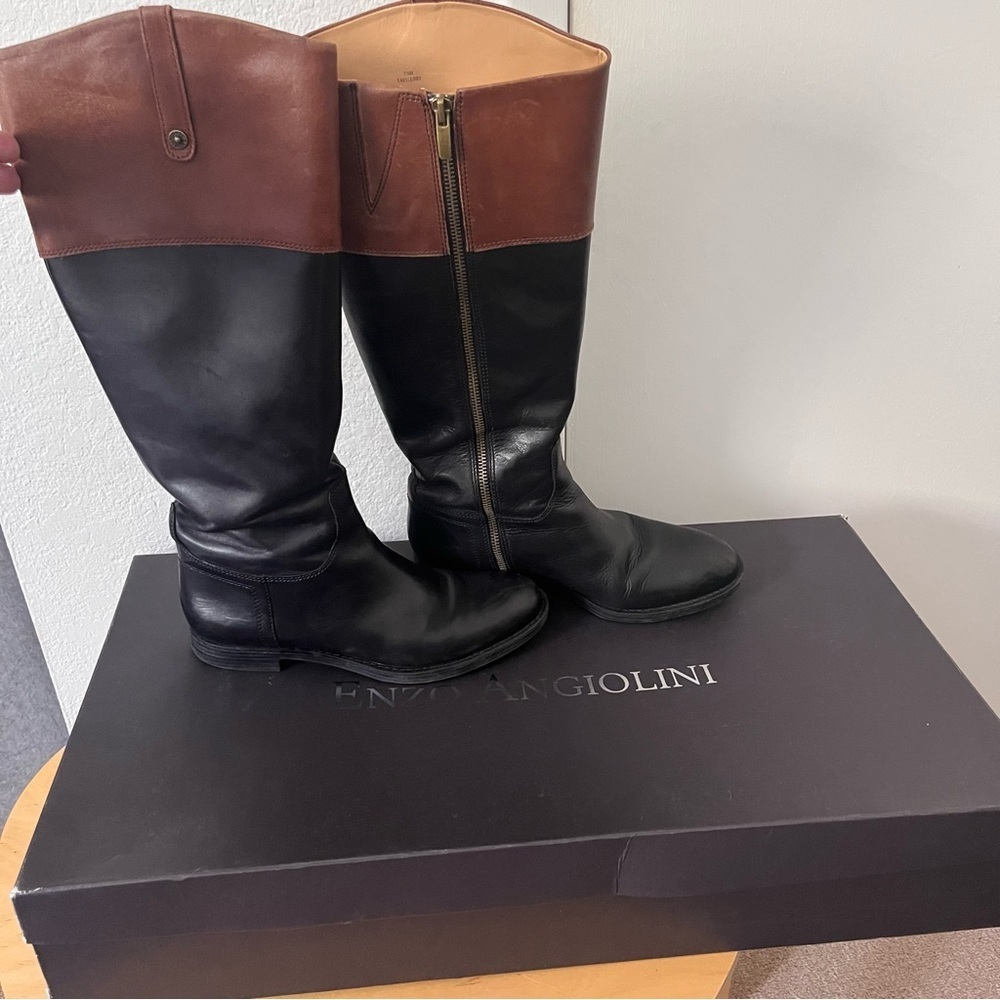 Enzo Angiolini Ellerby Riding Boots Leather Black & Brown Size 7.5 Equestrian - Picture 16 of 16